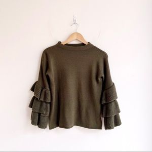 Forrest Green Ruffle Sleeve Sweater